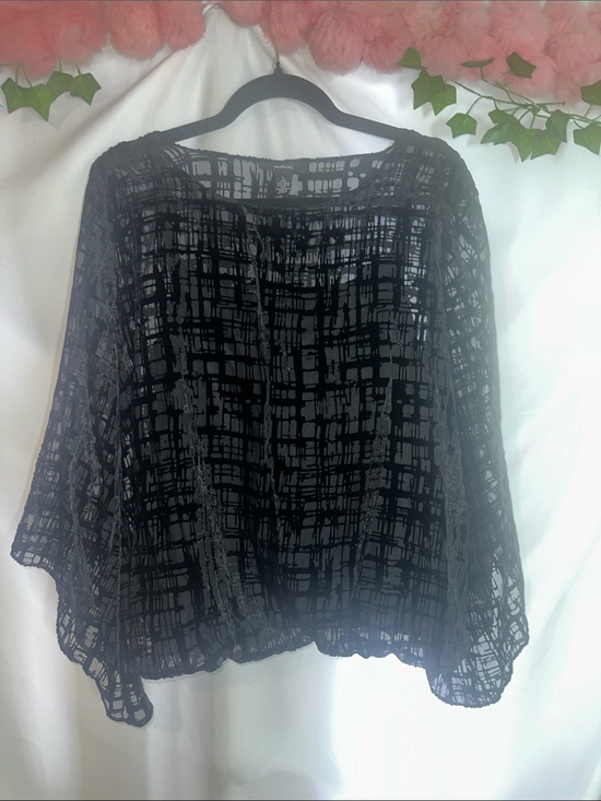 Alfani Tops - Alfani Black Sheer Grid-Print Blouse
